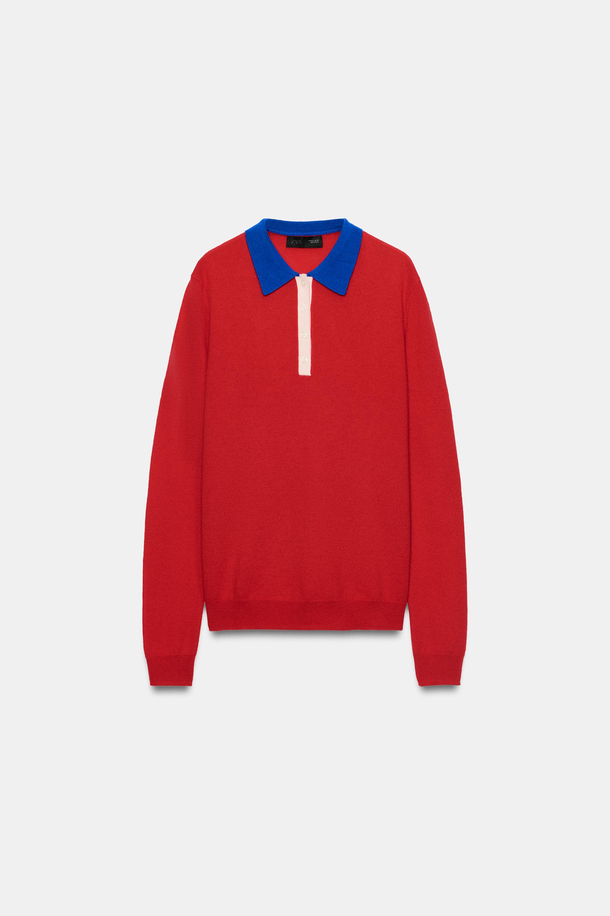100% EXTRA-SOFT WOOL POLO SWEATER WITH CONTRAST COLLAR